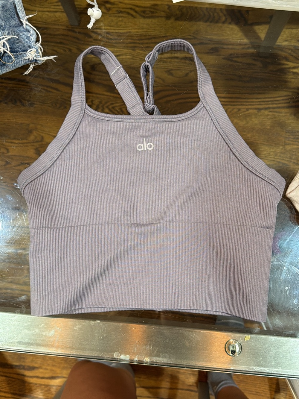 Alo ribbed bra top purple